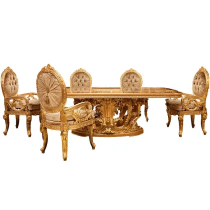 European Luxury Classic Solid Wood Gold Leaf Dining Table