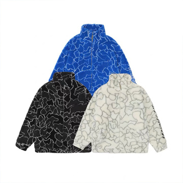 Aangepaste polaire fleece ritsjacks met alle overdruk - oversized losse losse jas met bontstraatstijl en zakken