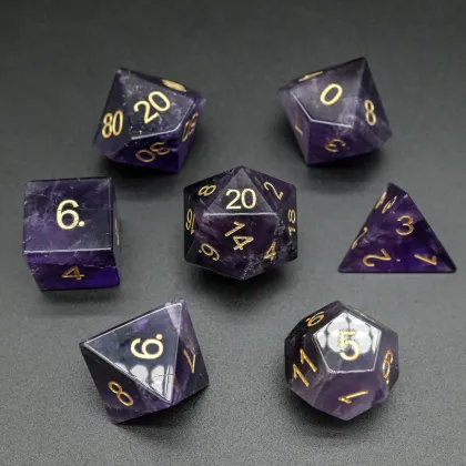 Amethyst Crystal Stone DND Dice Set - 7PC Gemstone Dice for Collectors