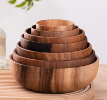 Premium Quality Acacia Wood Round Salad Pasta Popcorn Bowl