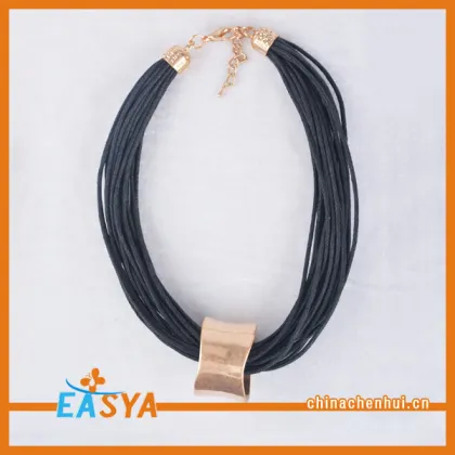 Good Luck Leather Necklace Gold Tube Pendant Necklace For Women