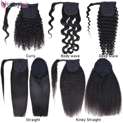 Wholesale Indian Temple Hair Unprocessed Hair Extensions Virgin Human Hair Ponytails For Black Women