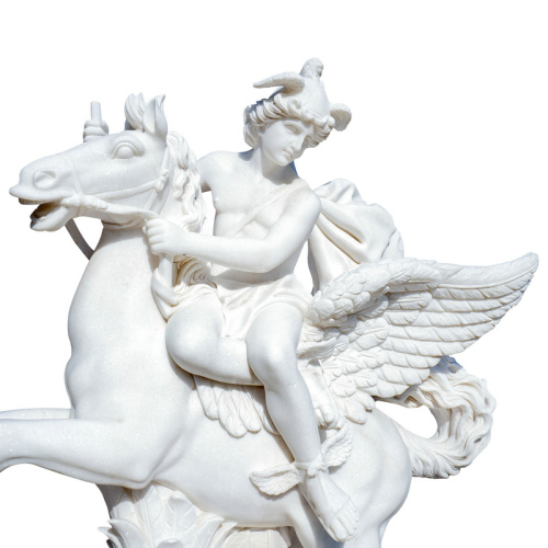 Handmade Marble Winged Horse Statue Dual Tone Base