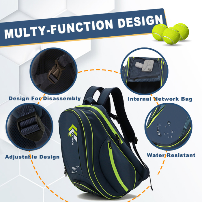 Large Pickleball Bag Sports Backpack with Hanging Fences