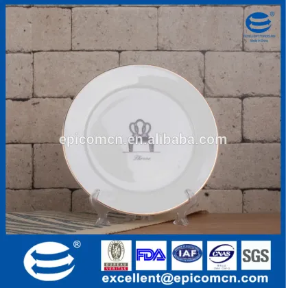 throne logo printed royal dinner plate ceramic, gold rim plate porcelain