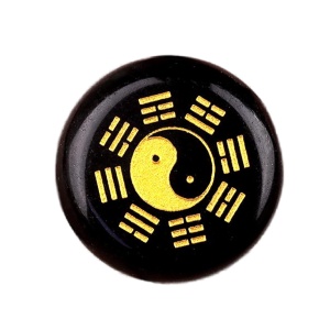 Black Obsidian 25MM Circular Disc Mat Handmade Craved Pattern-Taiji Bagua For Home Decor