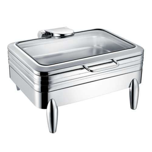 Quadratischer Chafing Dish aus Edelstahl im Restaurant