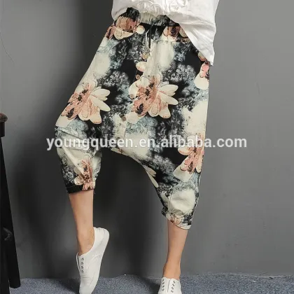 NT28 2016 summer women's pants new folk style flower crotch elastic harem pants wholesale
