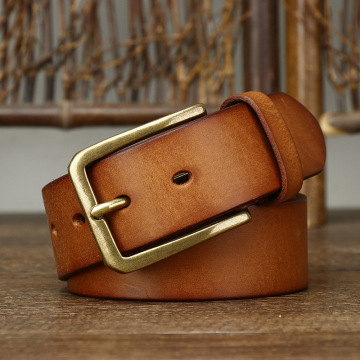 Men's Genuine Leather Belt with Buckle: Stylish Cowhide Design for Fashionable Men - Small MOQ Available