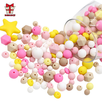 BOBO.BOX 300pcs 9/12/14 Silicone Beads Round Teether Eco-friendly BPA Free Lentils Beads Food Grade Silicone Hexagon Beads Toys