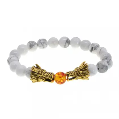 Women Dragon Head 8MM Beads Howlite Bracelet