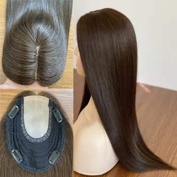 New Arrival European Silk Base Remy Human Hair Piece Topper Natural Straight Human Hair Toppers For Women