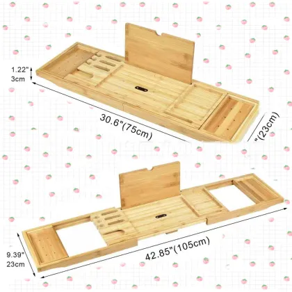 Bamboo Bath Caddy Tray Wooden Bathtub Adjustable Holder