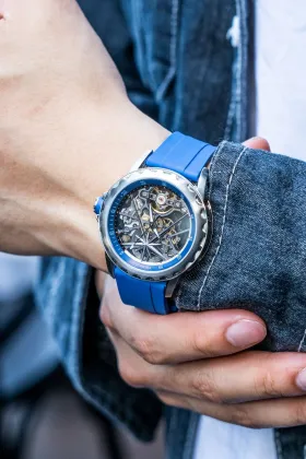 Men's Stainless Steel Tourbillon Watch with Peacock Tourbillon Movement, Unisex Cow Leather Strap, Round Sapphire Crystal Dial Pointer