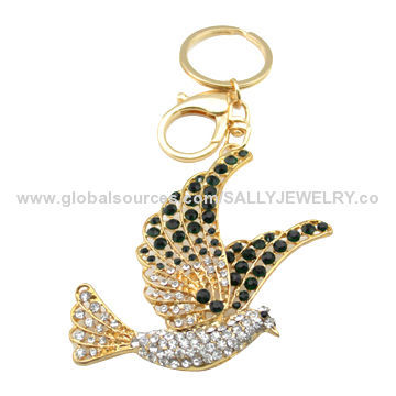 Supply Bird Keychains, Made of Alloy and Rhinestones, OEM Orders are Welcome