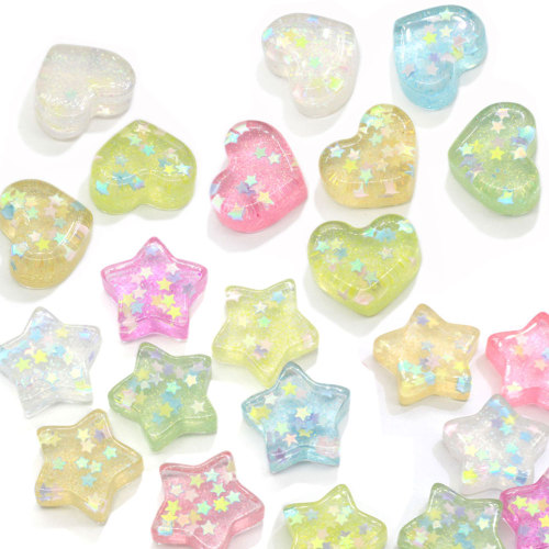 Kawaii Flat Back Heart Star Glitter Resin Cabochons Accessories Resin Crafts Scrapbooking Phone Case Hair Bow Center