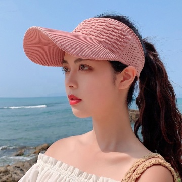 Women's Outdoor Sun Protection Hat: Large Brim, Solid Color, Elastic Fabric, Sport Sun Cap with Empty Top Visor