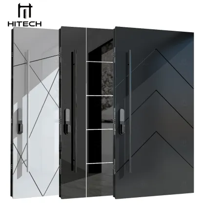 Hitech Wooden Villa Front Door with Steel Strips