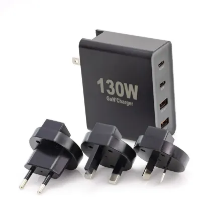 Gallium Nitride 130W PD Fast Charger - International AU UK EU US 4USB Travel Plug European USB C Quick Charger