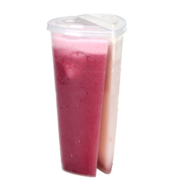 Disposable Twin Bubble Tea Cups 600ml - Heart Shape Double Enjoy Plastic Cup