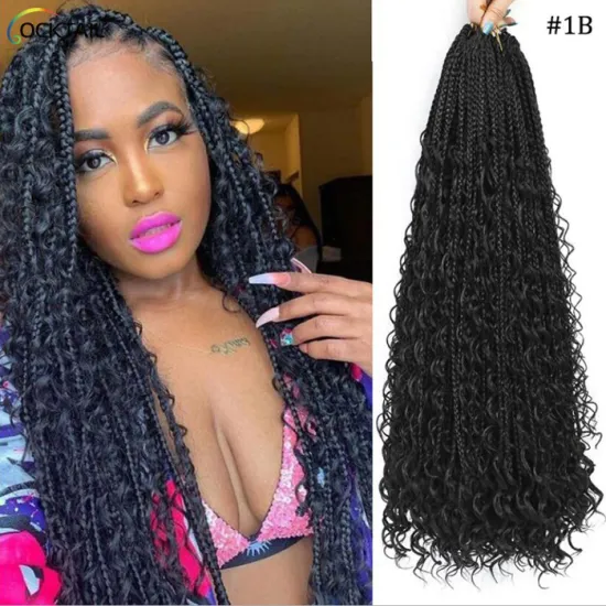 27 613 one color jumbo river box braids image, 3x straight wavy synthetic hair crochet box braids hair with curly end