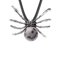 Dalmation Jasper 16MM Ball Antique Silver Spider Pendant (47x40mm) for DIY Making Jewelry