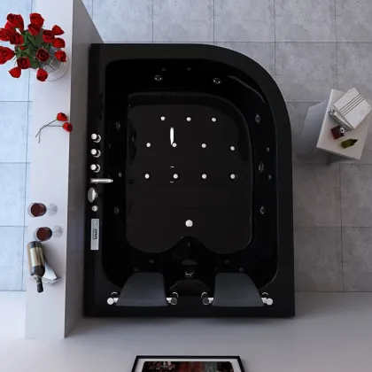 Modern Black Acrylic Freestanding Bubble Massage Spa Bathtub with Pillows