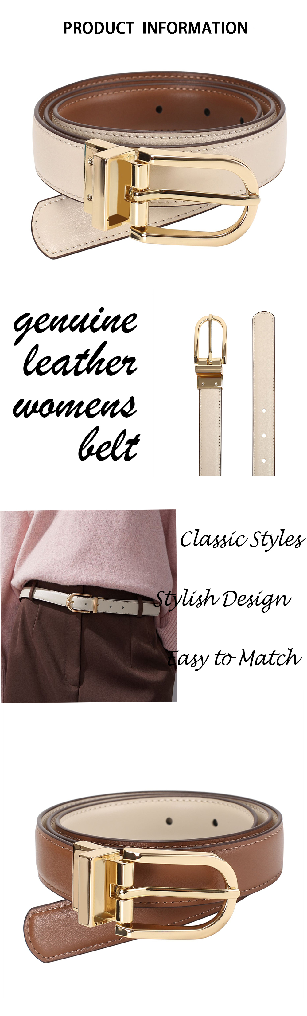 Double sided Rotating Buckle Genuine Leather Belt