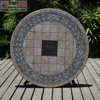 Foldable Wrought Iron Aluminum Restaurant Marble Stone Outdoor Table