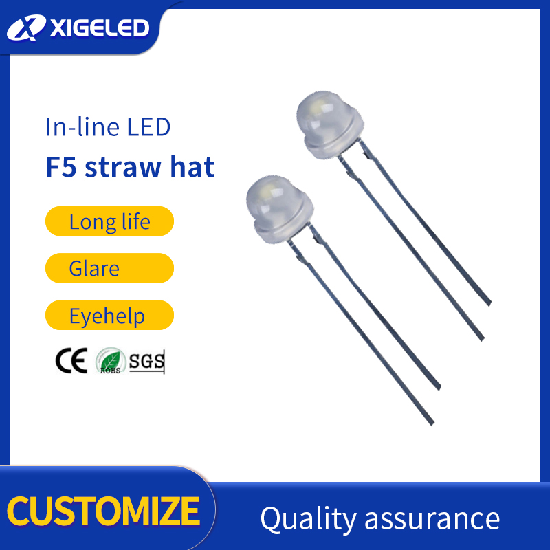 In-line LED f5-straw-hat-white high power lamp beads