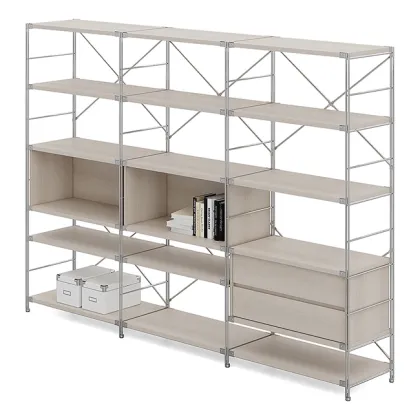 Modern Industrial Wooden Bookcase - Modular Office Furniture Shelving