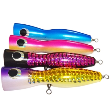 OEM 100G-120G TOPWATER LUYA WOOD WOOD TREBLE HOOKS SEA FOLITING POPPER BAIT