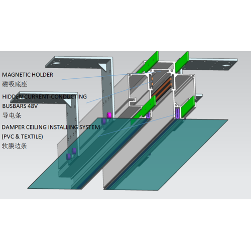 LED magnet lighting rail track for stretch ceiling