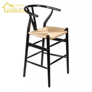 European Hot Selling Y High Chairs with Woven Seat Black Wood Wishbone Bar Stool with Arms