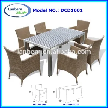 PE Wicker Rattan 1pc table 6pcs Garden sofas Outdoor Rattan Dining Set DCD1001