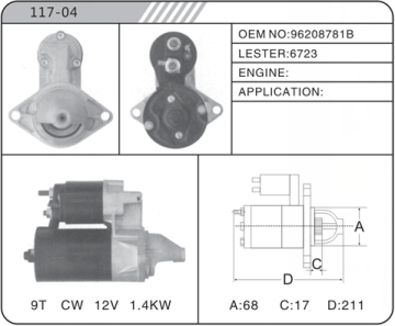 96208781B AUTO DAEWOO STARTER MOTOR 6723 96208781 12V manufactured starter