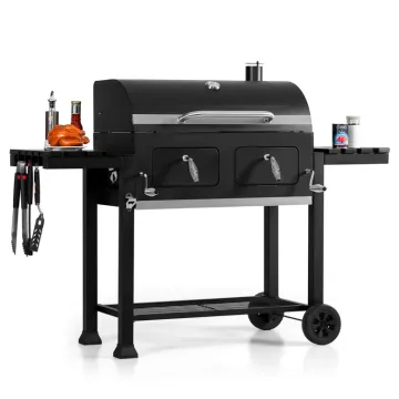 Outdoor Charcoal BBQ Grill with Foldable Side Tables