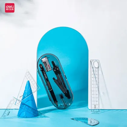Deli 8-Piece Mathematical Geometry Set: Ruler, Protractor, Compass Drawing Tools
