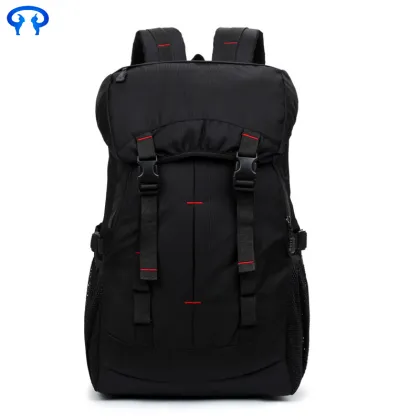 Black casual waterproof nylon mountaineering backpack