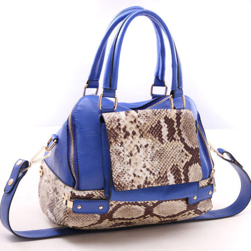 Blue Genuine Leather Animal Print Handbags Lady Bags , Adjustable Shoulder Strap