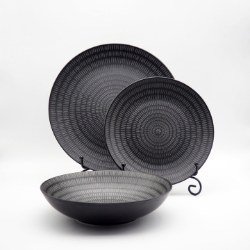 Özel tasarım lüks porselen restoranlar kase tabakları tabaklar yemek seti ev sofra takımı mat siyah seramik yemek takımı seti