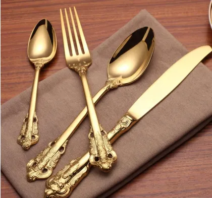 Luxury Royal Gold Plated Restaurant Cutlery Sets - High End Wedding Flatware