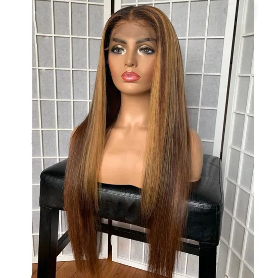 Brown Color Wig Straight Lace Front Human Hair Wigs Pre Plucked 150, 13x4 Sunlight Peruvian Ombre Highlights Lace Front Wigs