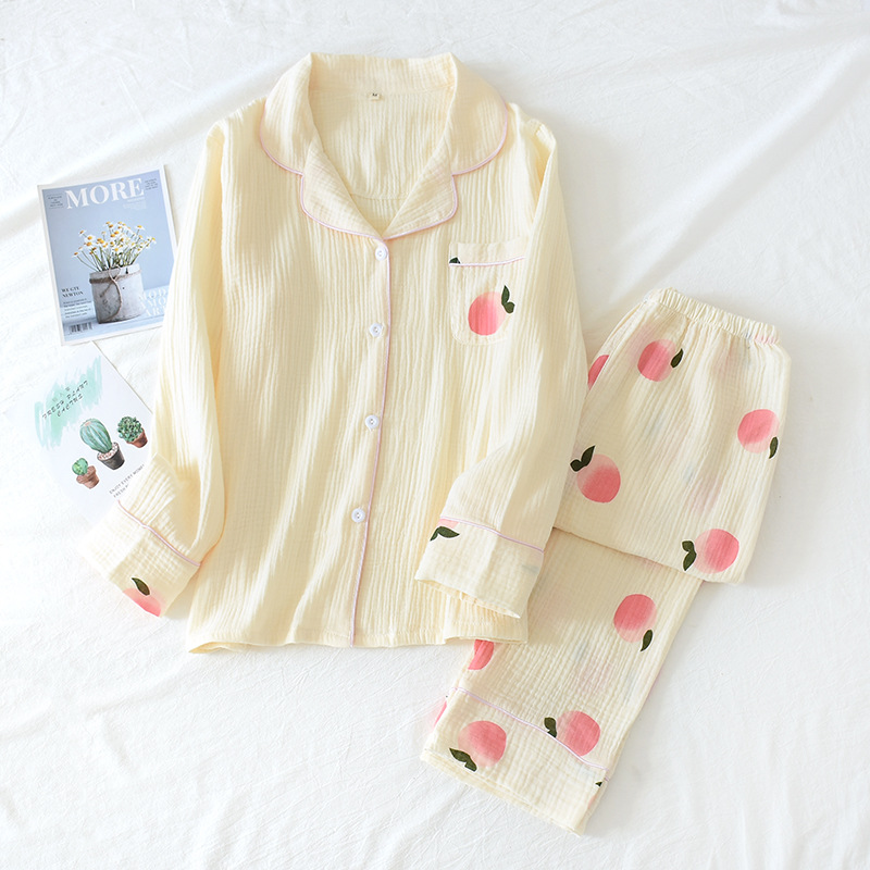 Fresh Peach sweet sleepwear women pajamas sets spring Japanese 100% cotton long-sleeved nightwear women pyjamas homewear