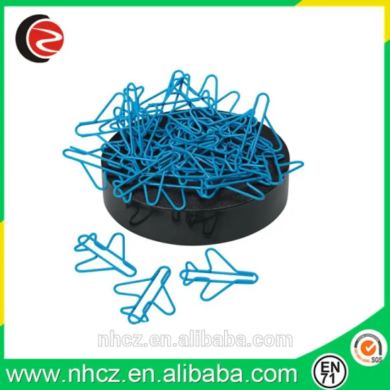 Blue Airplane Paper Clip in Black Round Magnet Base