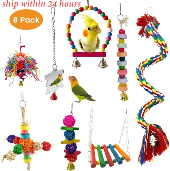 8PCS Parrot Toys Birds Swing Toys Bird Chewing Toys Birds Cage Toys Suitable for Small Parakeets Macaws, Parrots, Love Birds