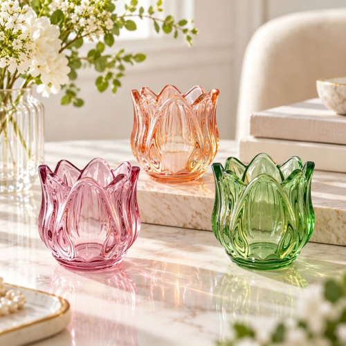 حامل شموع من زجاج التوليب الملون