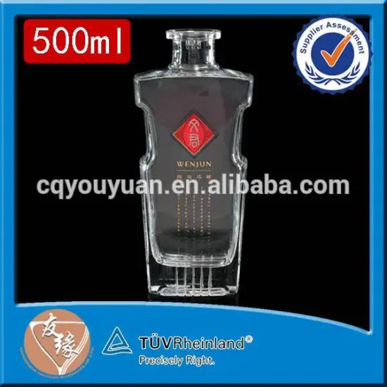 Alcoholic liquor food grade original brand flat 0.5l high white flint color glass bottle