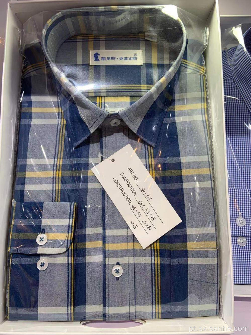 Camisas de manga comprida em tecido xadrez tingido de fio de algodão