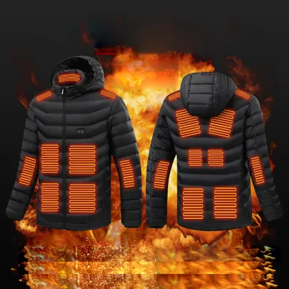 Heated padded jacket with heated hood